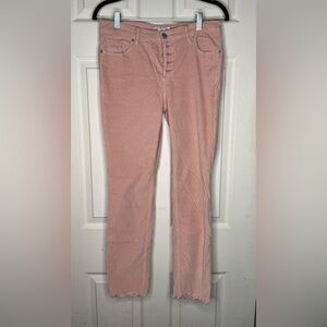Free People Pink Corduroy Straight Raw Hem Jeans